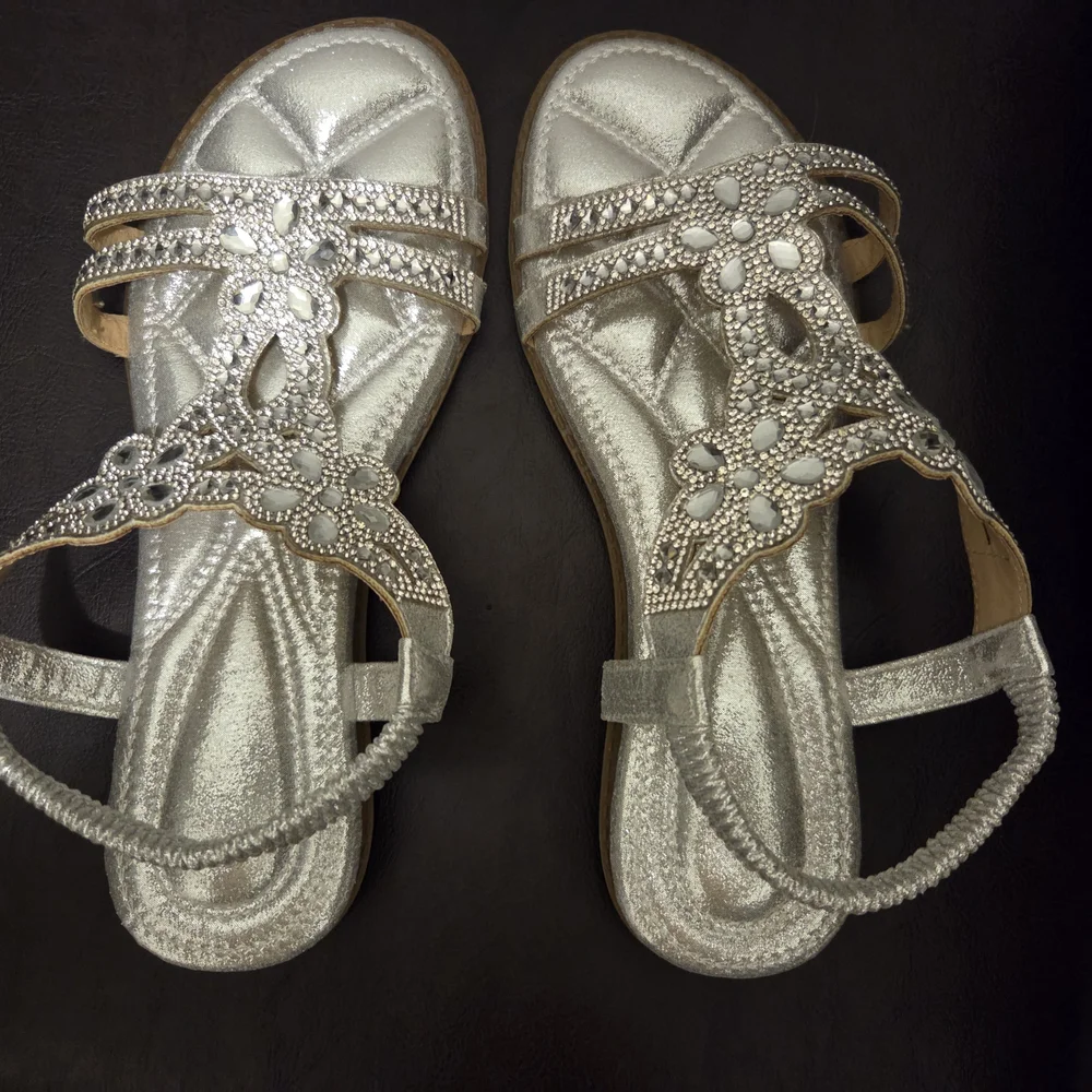 Silver Sandals with Intricate Design - Picture 2 of 16